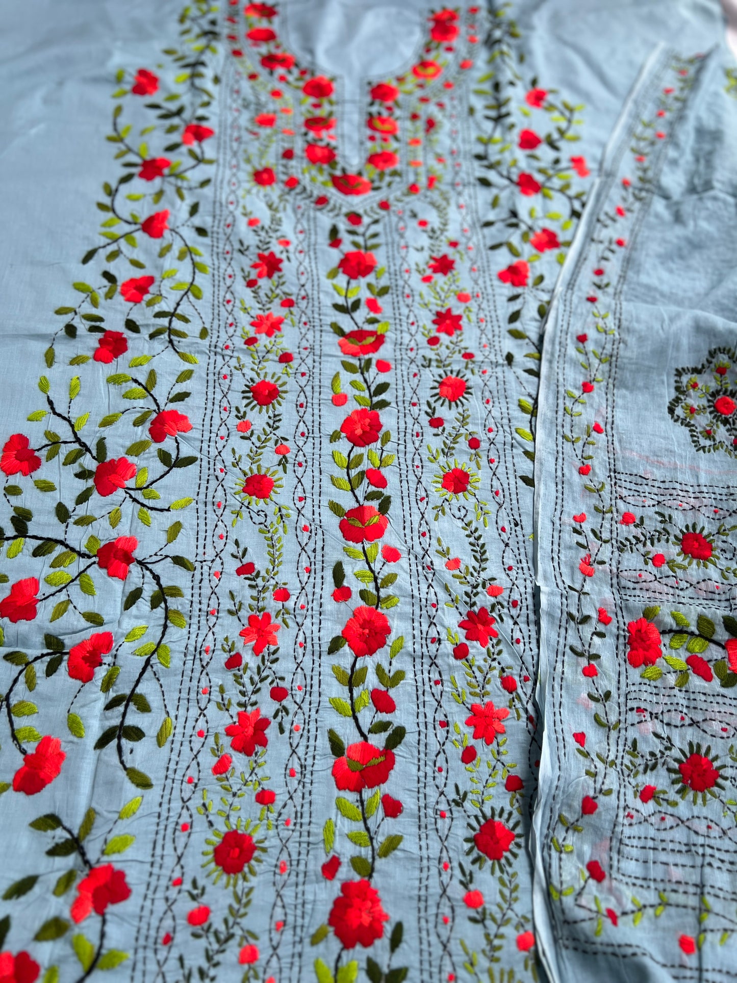 Powder Blue Floral Embroidered Suit