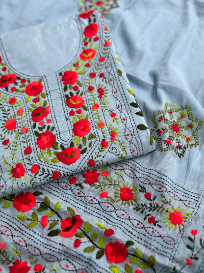 Powder Blue Floral Embroidered Suit