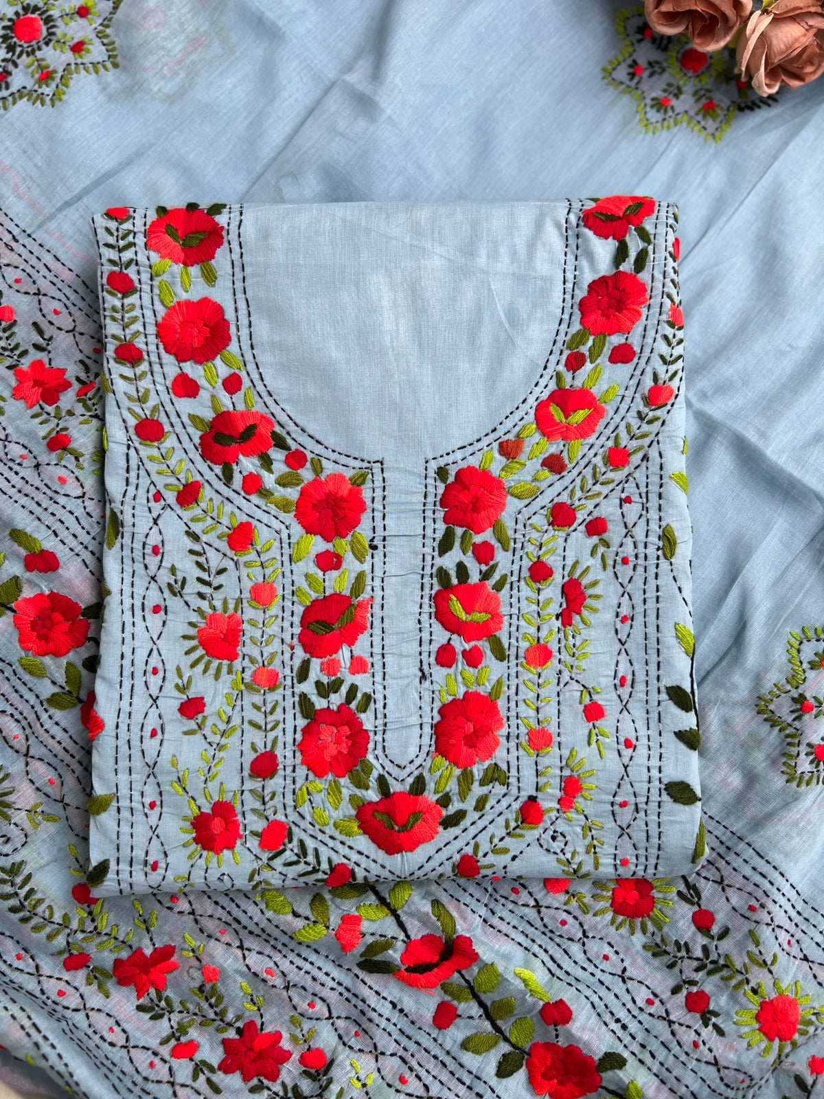 Powder Blue Floral Embroidered Suit