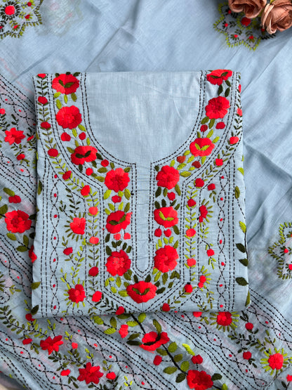 Powder Blue Floral Embroidered Suit
