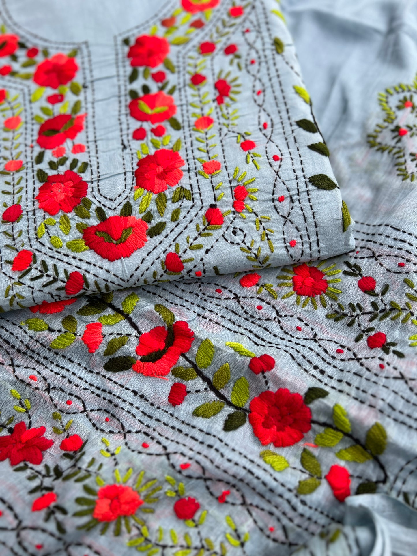 Powder Blue Floral Embroidered Suit