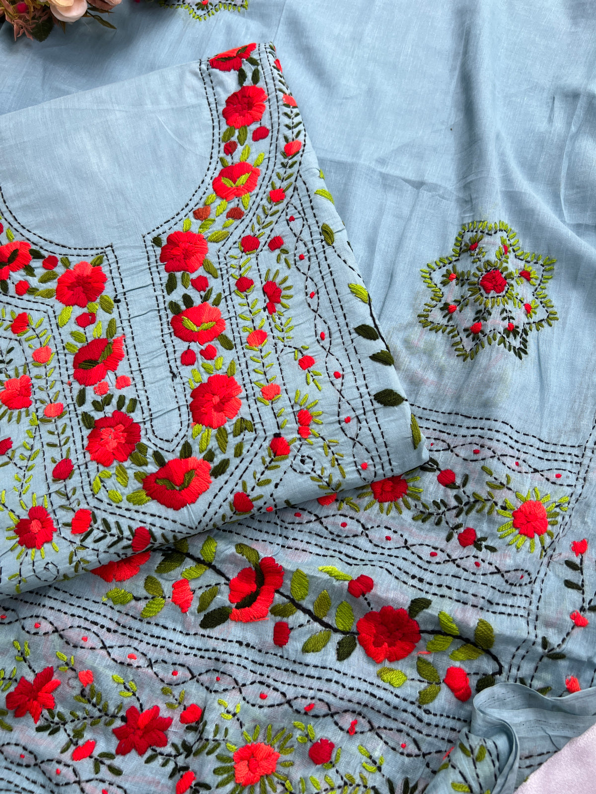 Powder Blue Floral Embroidered Suit