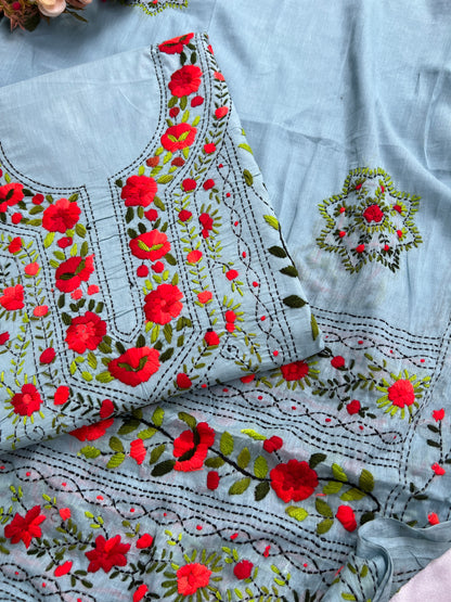 Powder Blue Floral Embroidered Suit