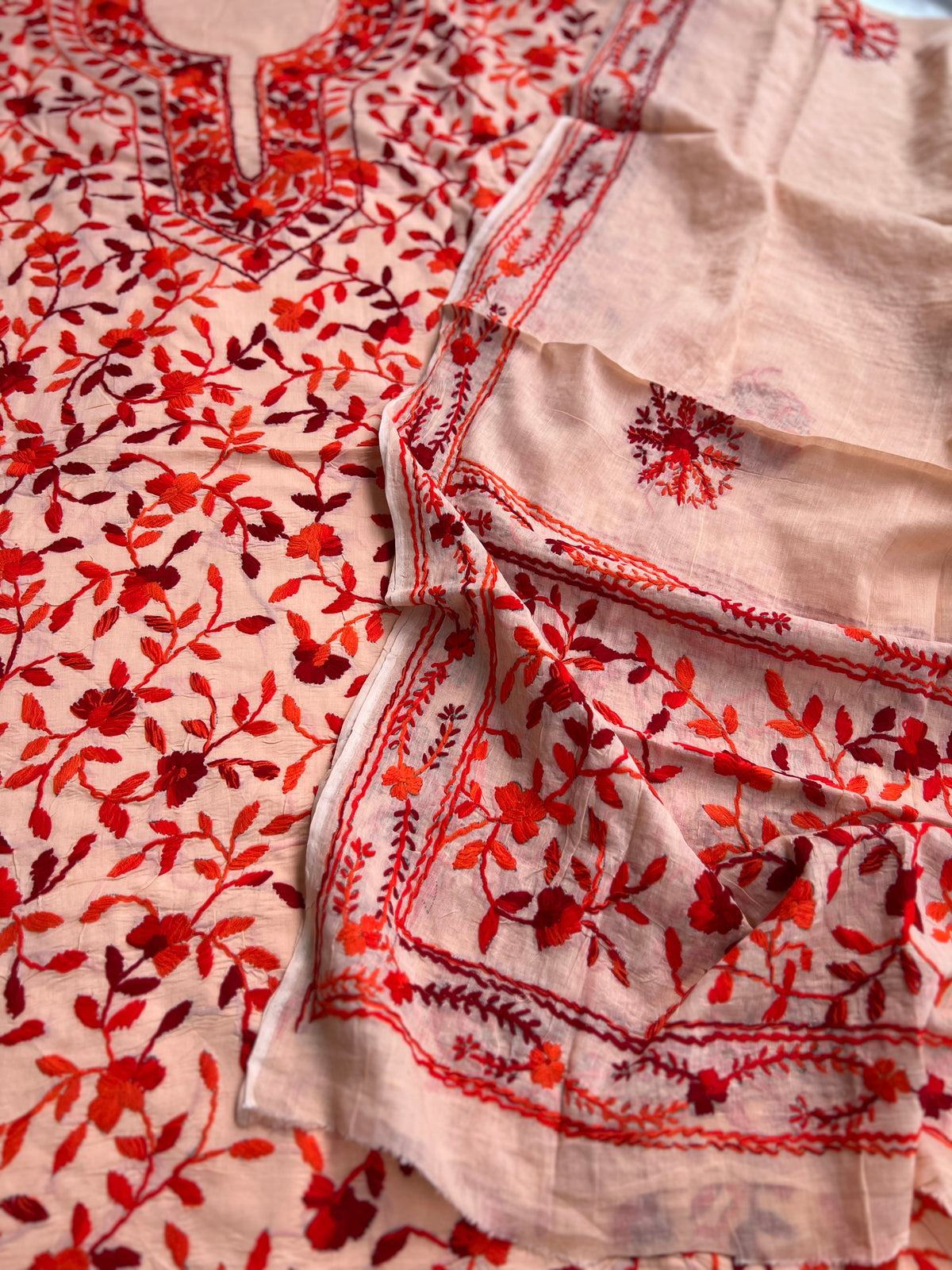 Peach Floral Embroidered Suit