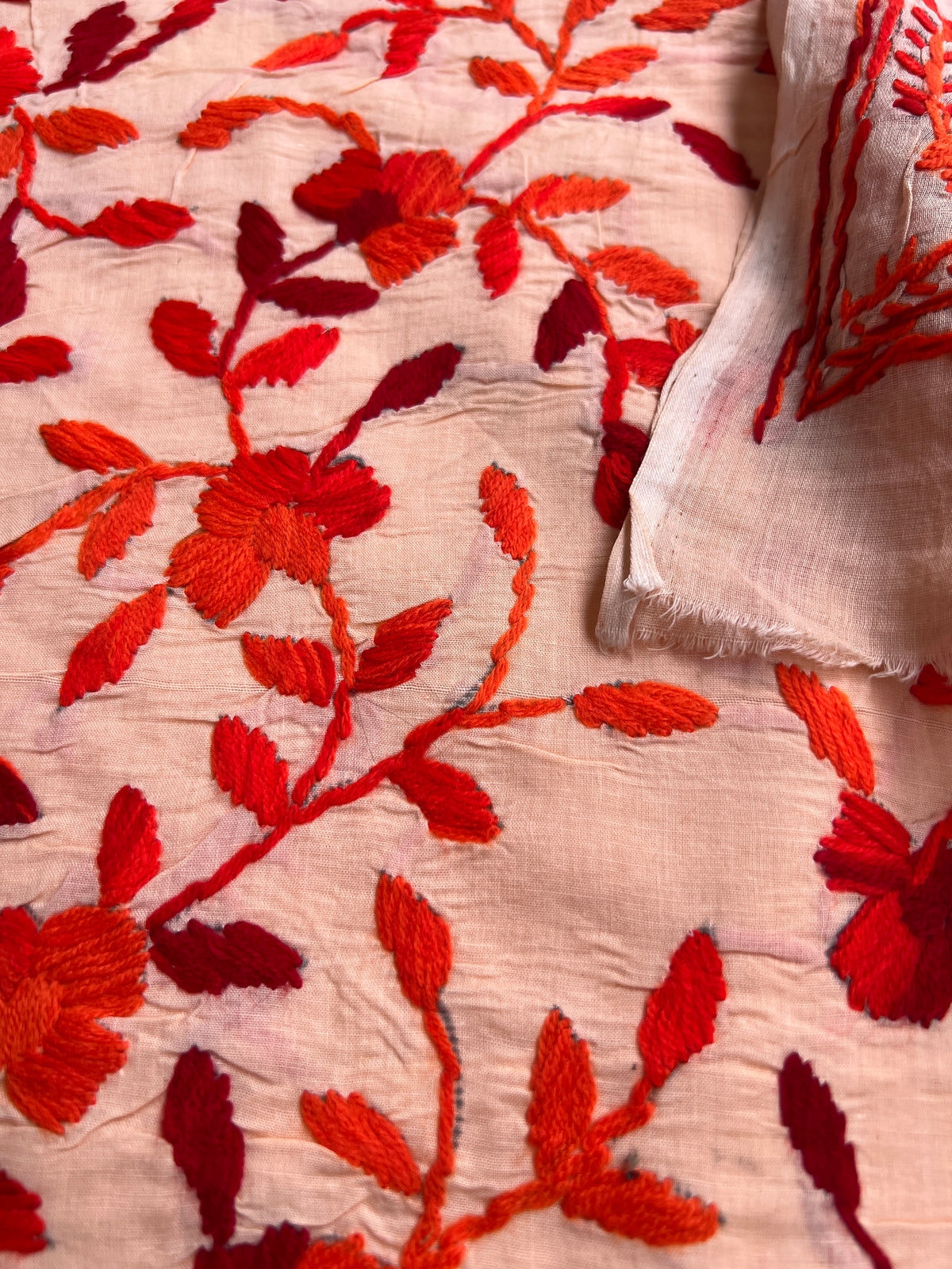 Peach Floral Embroidered Suit