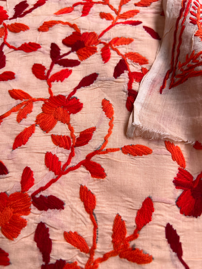 Peach Floral Embroidered Suit