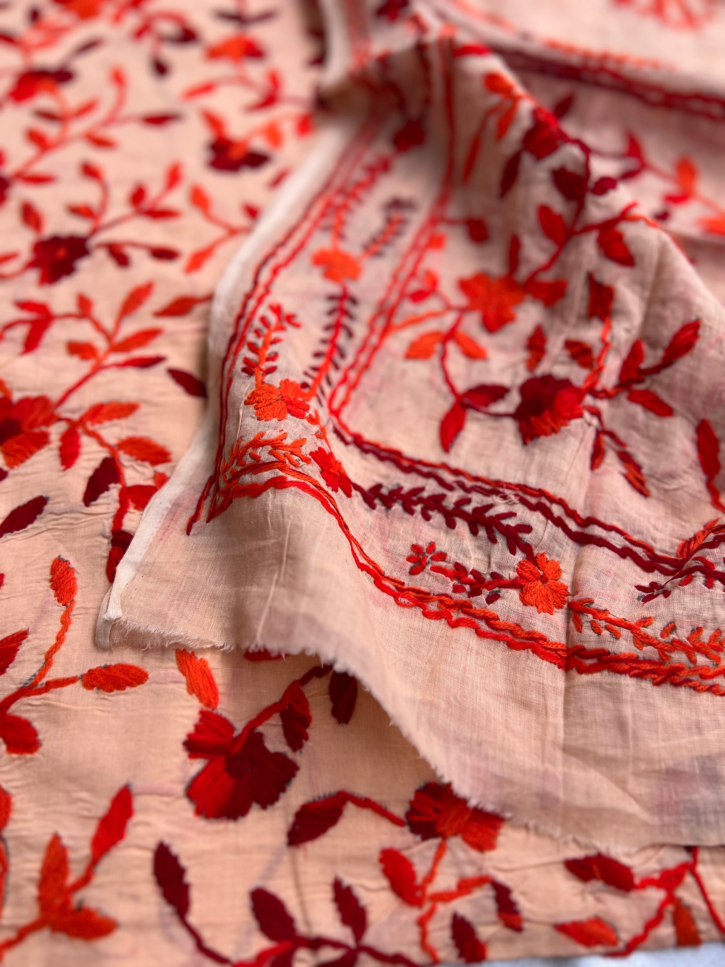 Peach Floral Embroidered Suit