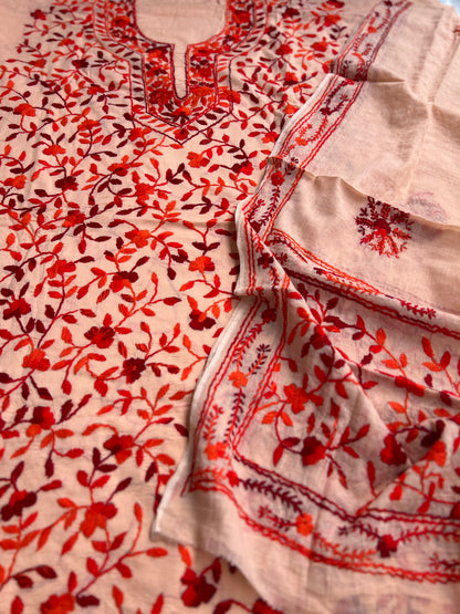 Peach Floral Embroidered Suit
