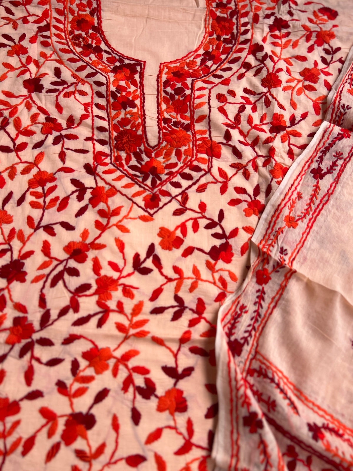 Peach Floral Embroidered Suit