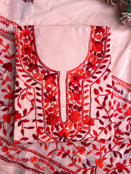 Peach Floral Embroidered Suit