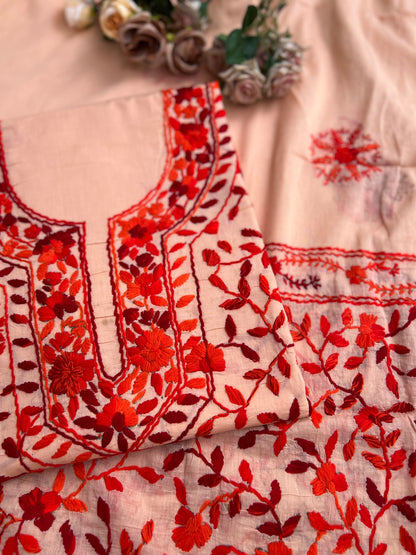 Peach Floral Embroidered Suit