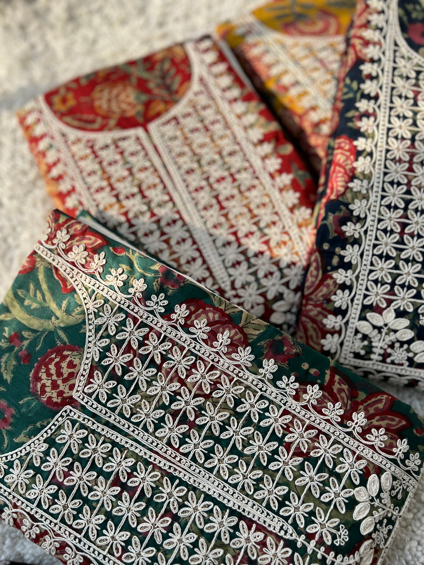 Stunning  Embroidered Handblock Cotton Suit Set