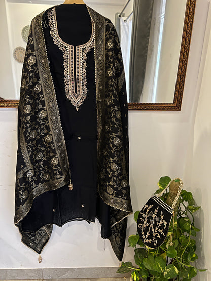 Black Chanderi Suit Set Potli Edition