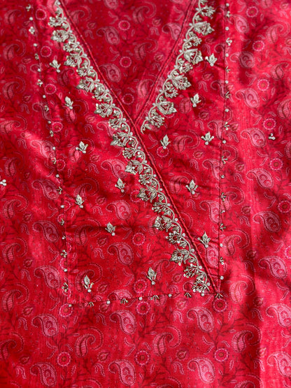 Royal Red Maheshwari Silk Angrakha Suit with Bandhani Dupatta – A Festive Masterpiece