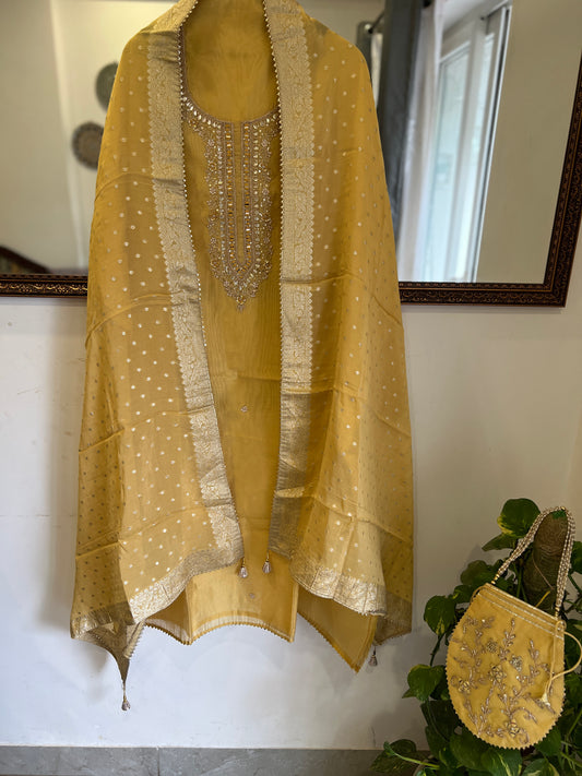 Butter Yellow  Chanderi Suit Set Potli Edition