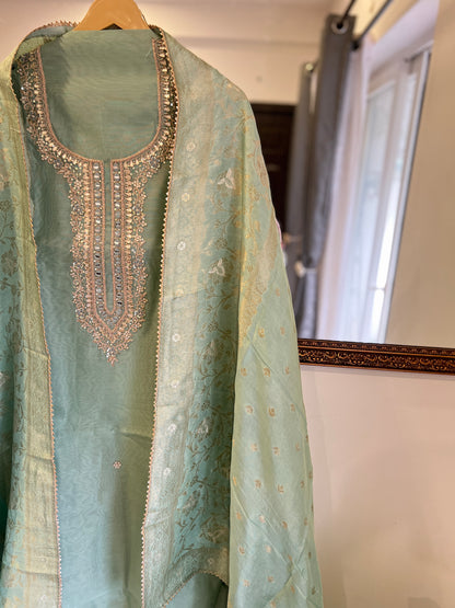 Sage Green Chanderi Suit Set Potli Edition