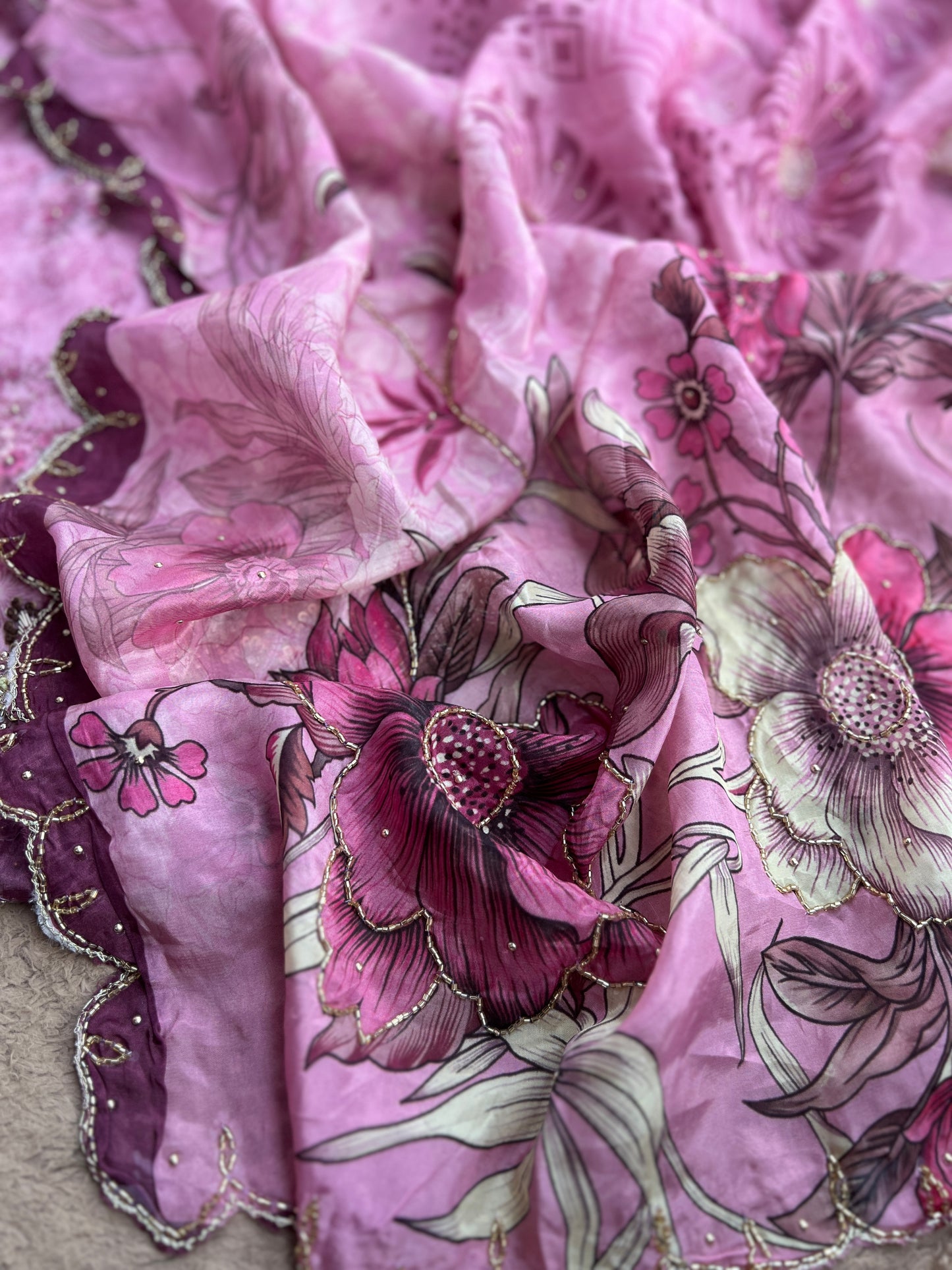 Designer Glacé Organza Cut-Work Suit with Handcrafted Dupatta