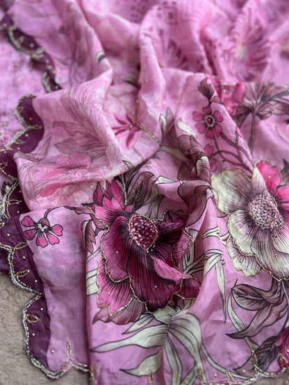 Designer Glacé Organza Cut-Work Suit with Handcrafted Dupatta