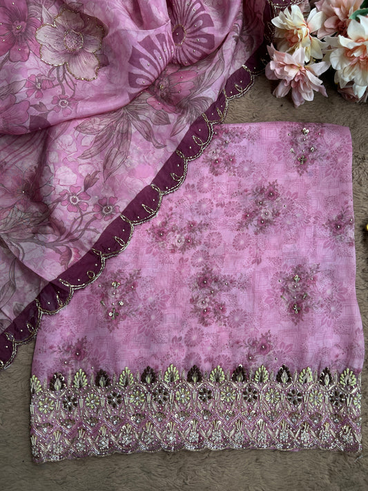 Designer Glacé Organza Cut-Work Suit with Handcrafted Dupatta