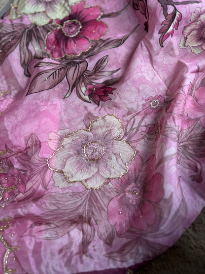 Designer Glacé Organza Cut-Work Suit with Handcrafted Dupatta