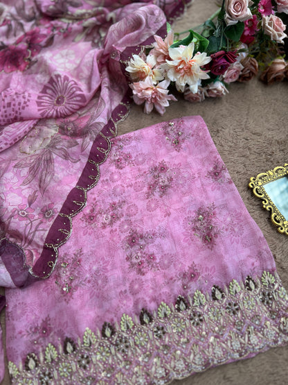 Designer Glacé Organza Cut-Work Suit with Handcrafted Dupatta