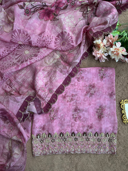 Designer Glacé Organza Cut-Work Suit with Handcrafted Dupatta
