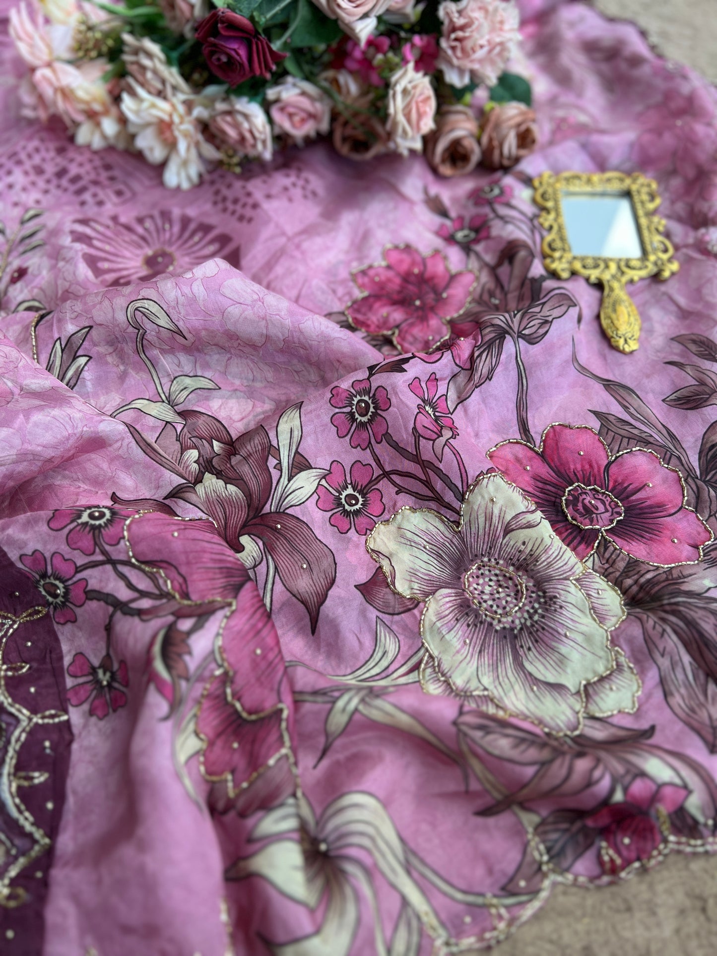 Designer Glacé Organza Cut-Work Suit with Handcrafted Dupatta