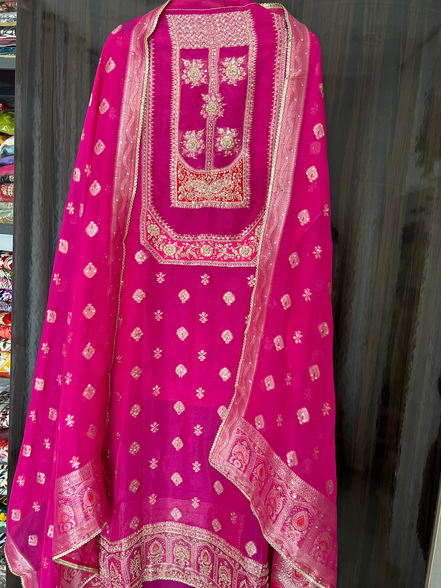 Rani Pink Banarasi Tissue Suit Set
