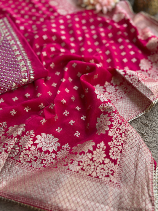 Fuchsia Chanderi Silk Suit with Banarasi Dupatta
