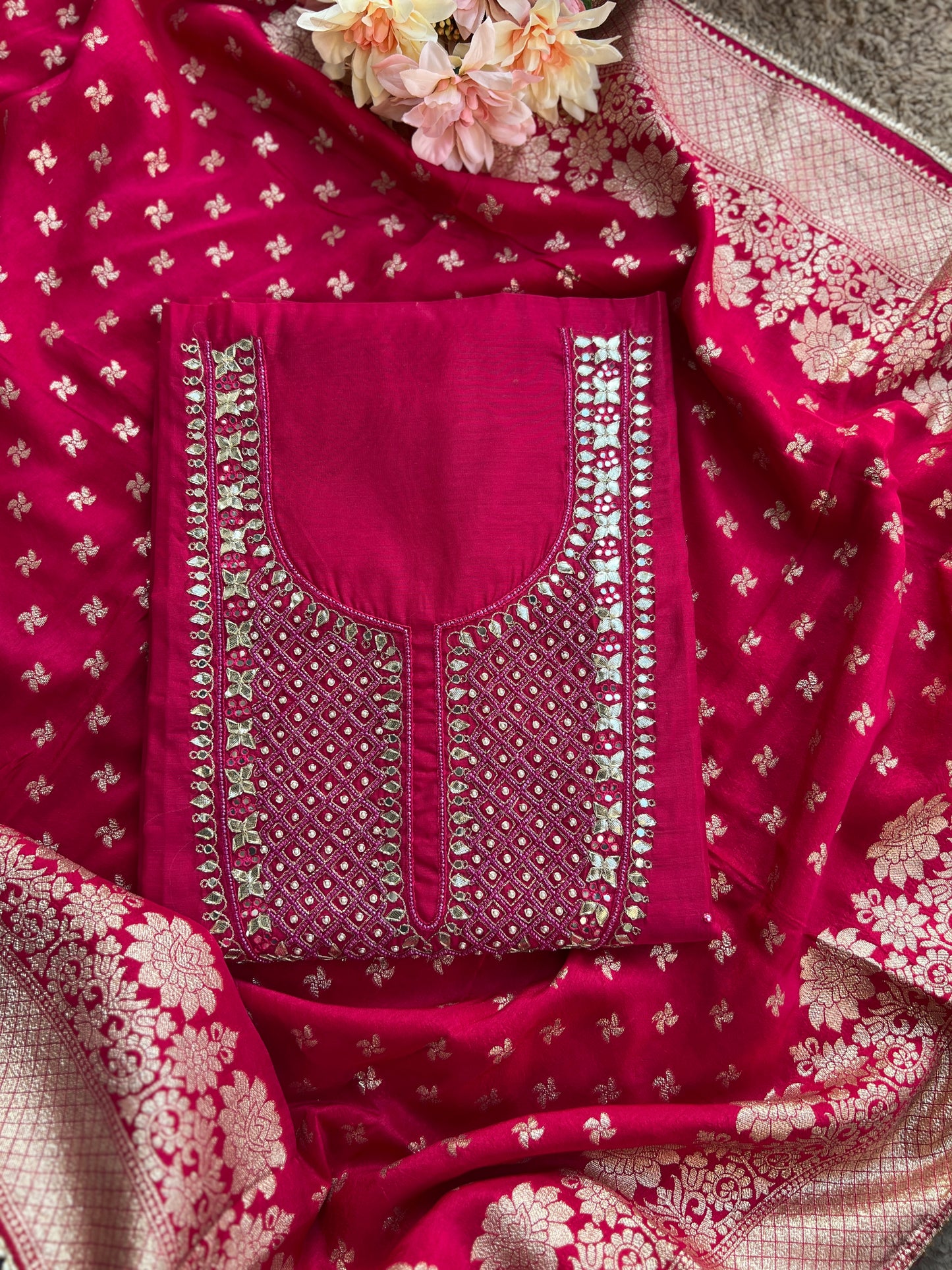Fuchsia Chanderi Silk Suit with Banarasi Dupatta