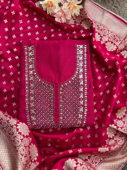 Fuchsia Chanderi Silk Suit with Banarasi Dupatta
