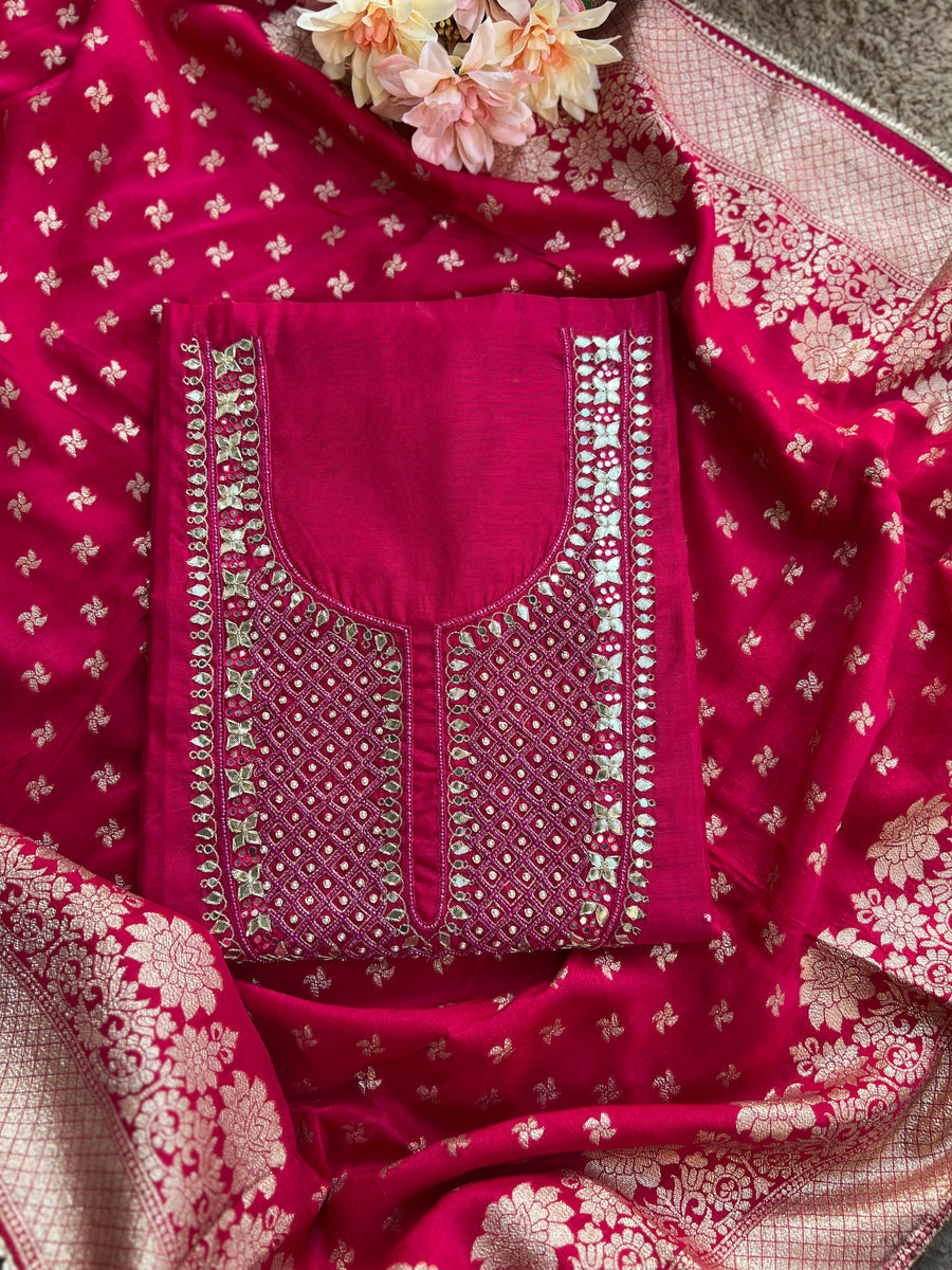 Fuchsia Chanderi Silk Suit with Banarasi Dupatta
