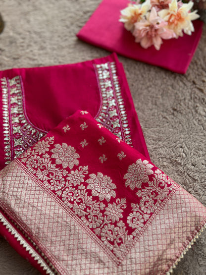 Fuchsia Chanderi Silk Suit with Banarasi Dupatta