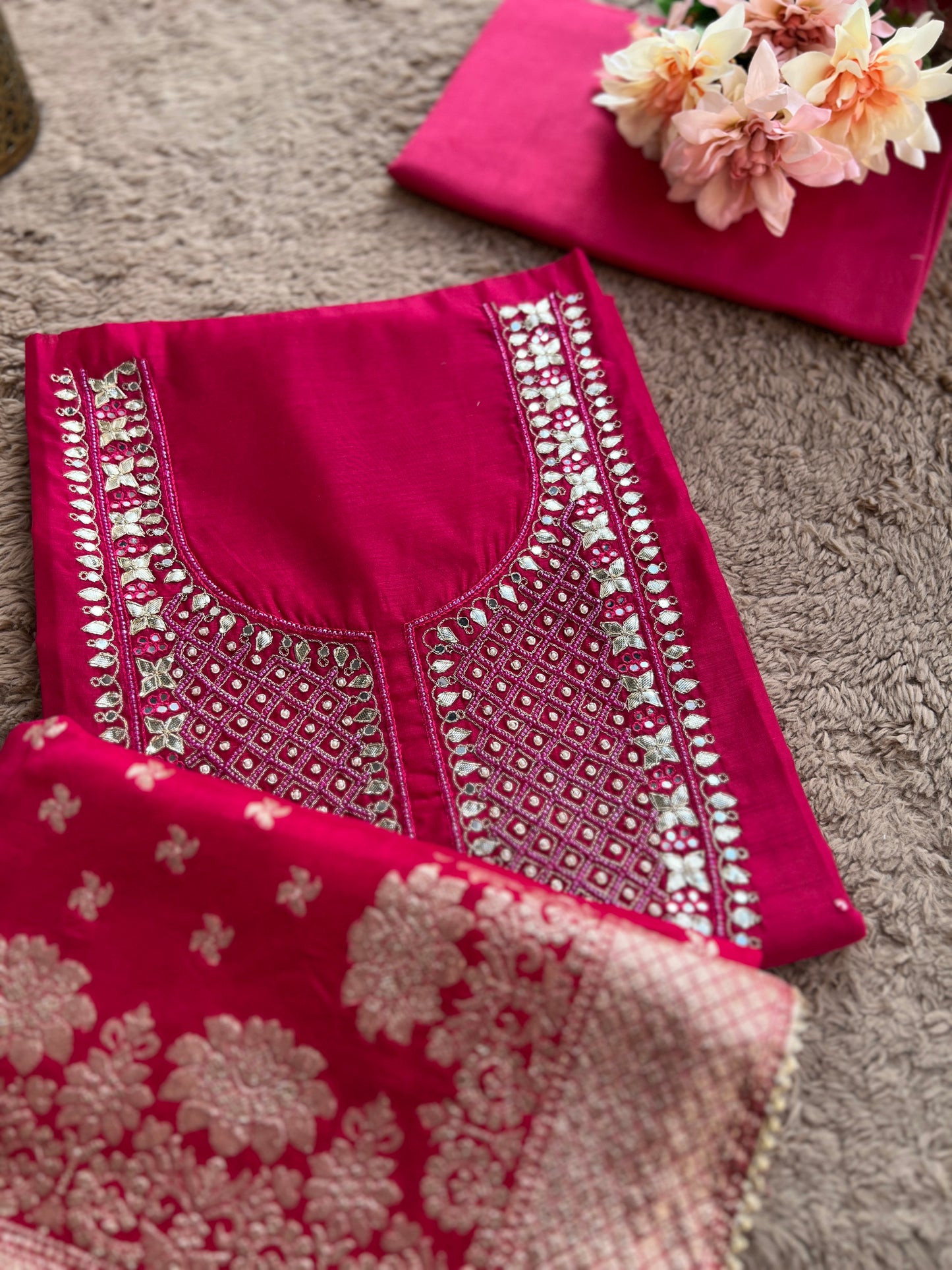 Fuchsia Chanderi Silk Suit with Banarasi Dupatta
