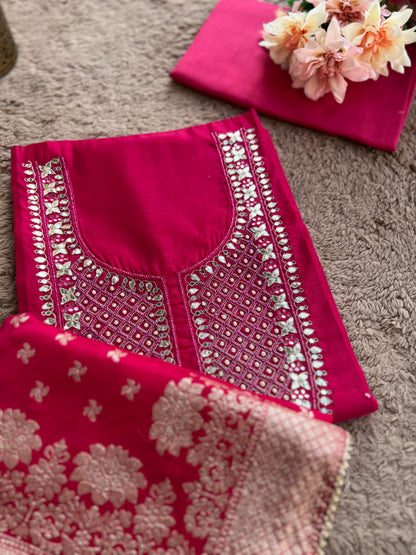 Fuchsia Chanderi Silk Suit with Banarasi Dupatta