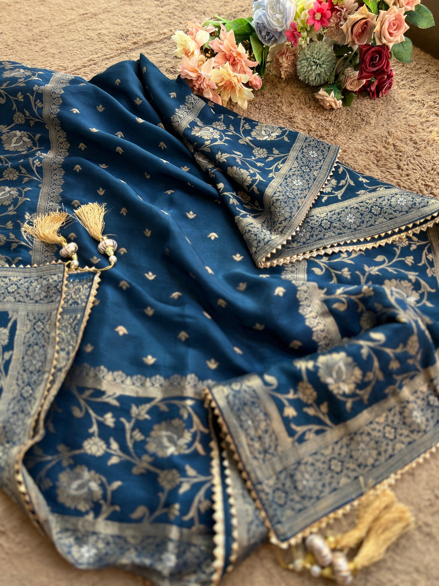 Royal Navy Blue Chanderi Silk Suit with Banarasi Dupatta – Timeless Elegance ✨