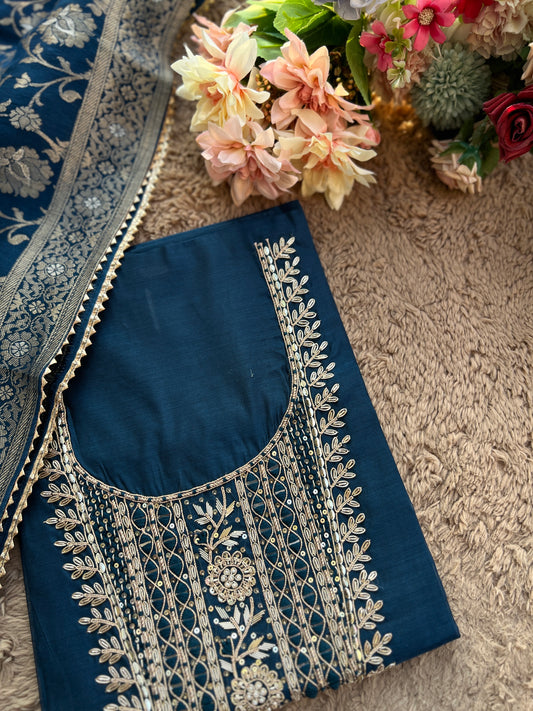 Royal Navy Blue Chanderi Silk Suit with Banarasi Dupatta – Timeless Elegance ✨