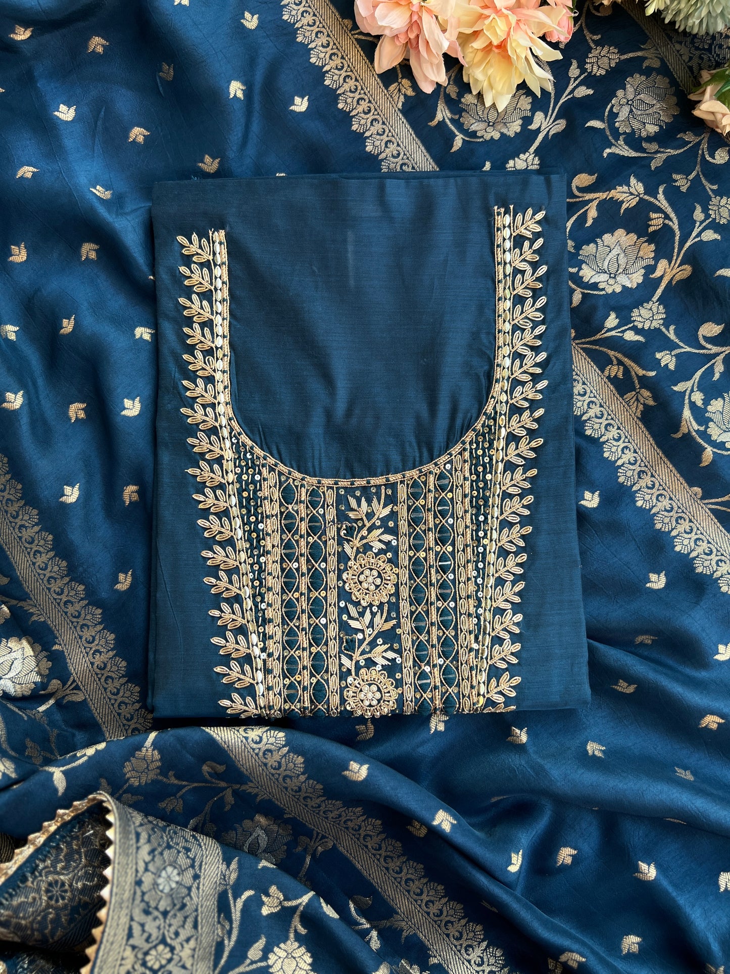 Royal Navy Blue Chanderi Silk Suit with Banarasi Dupatta – Timeless Elegance ✨