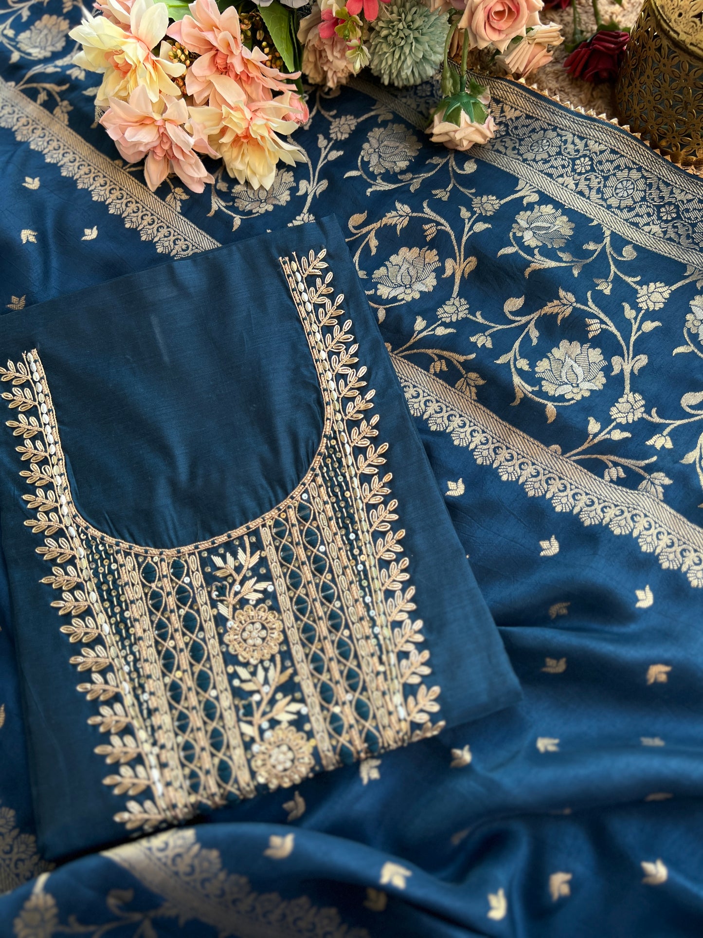 Royal Navy Blue Chanderi Silk Suit with Banarasi Dupatta – Timeless Elegance ✨