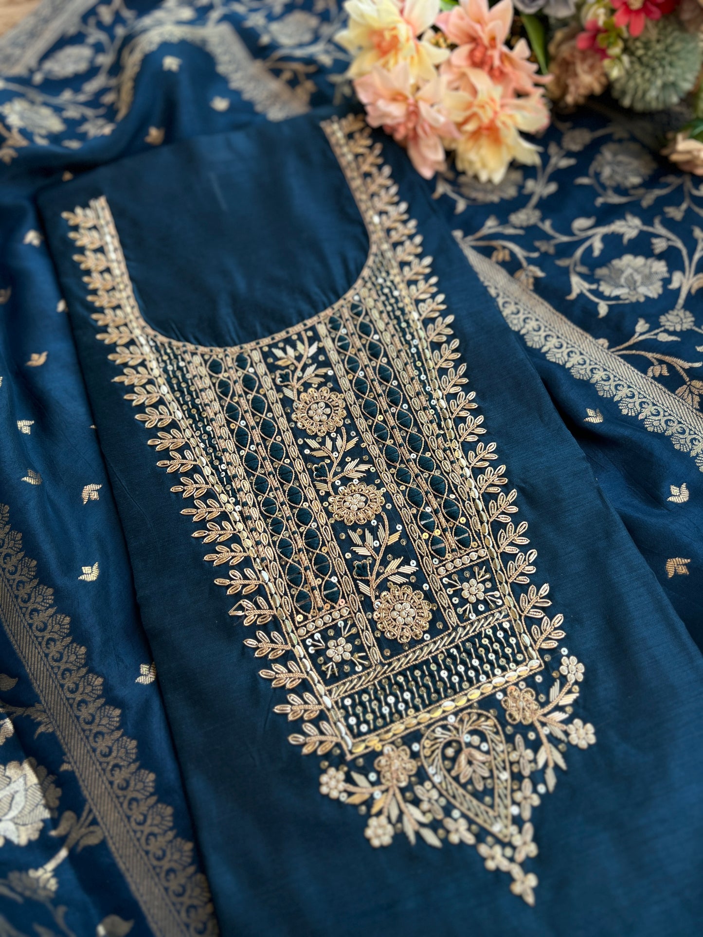 Royal Navy Blue Chanderi Silk Suit with Banarasi Dupatta – Timeless Elegance ✨