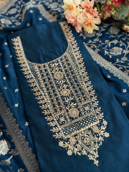 Royal Navy Blue Chanderi Silk Suit with Banarasi Dupatta – Timeless Elegance ✨