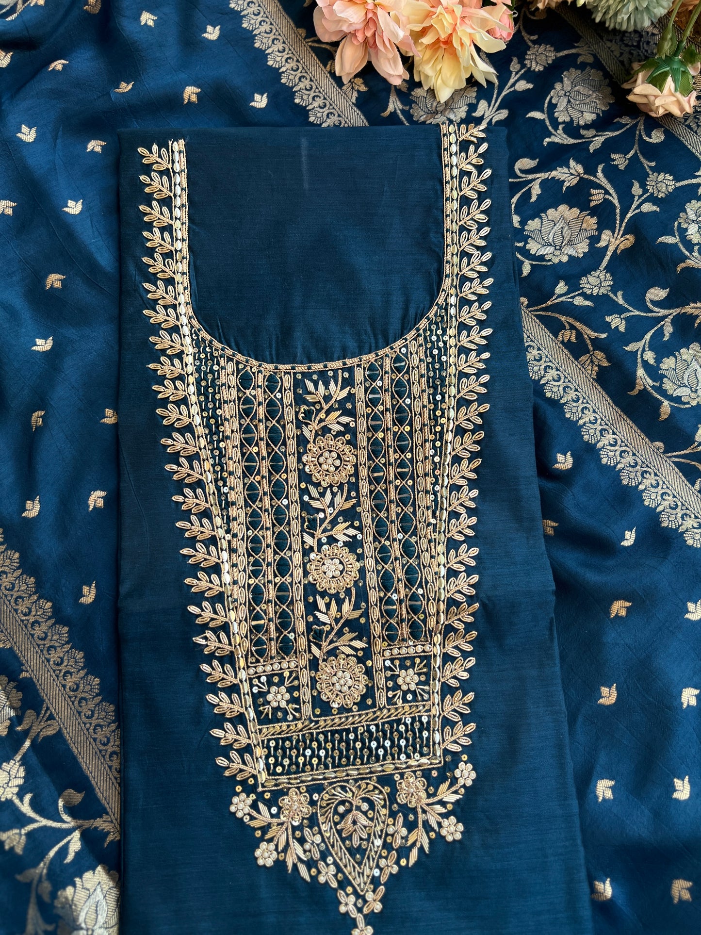 Royal Navy Blue Chanderi Silk Suit with Banarasi Dupatta – Timeless Elegance ✨