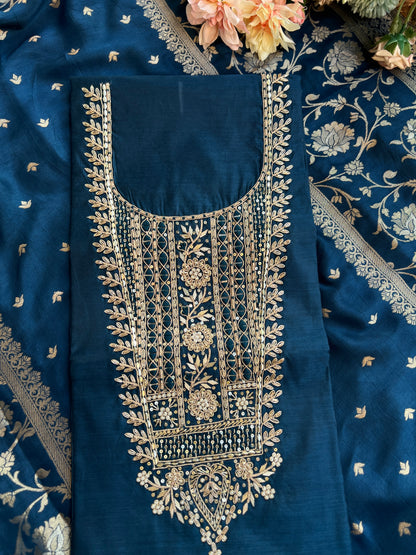 Royal Navy Blue Chanderi Silk Suit with Banarasi Dupatta – Timeless Elegance ✨