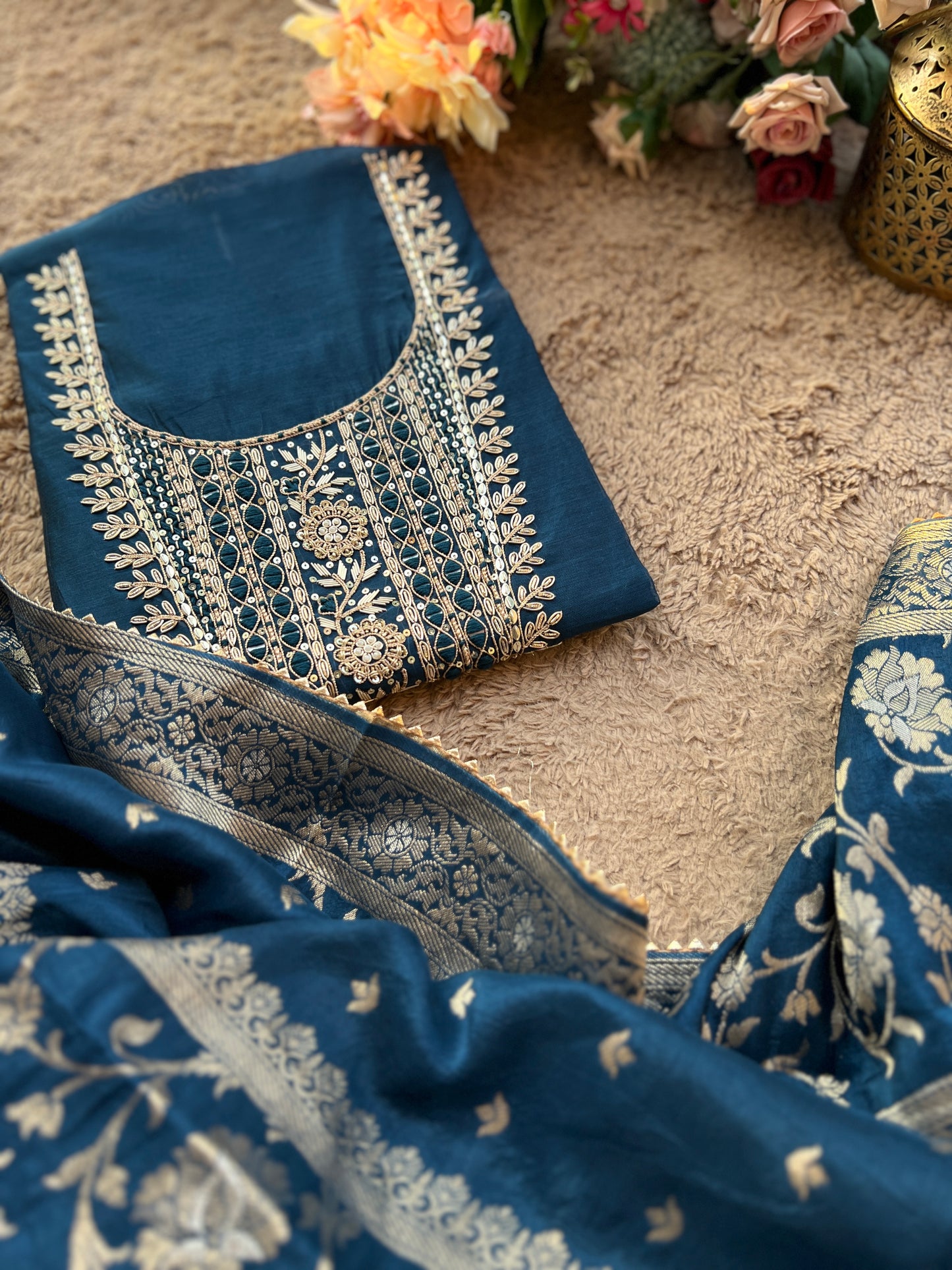Royal Navy Blue Chanderi Silk Suit with Banarasi Dupatta – Timeless Elegance ✨