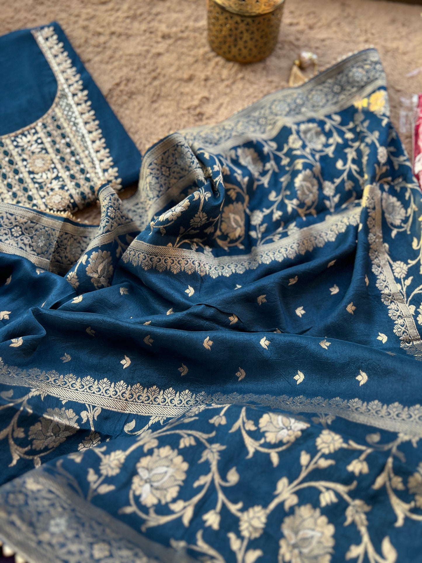 Royal Navy Blue Chanderi Silk Suit with Banarasi Dupatta – Timeless Elegance ✨