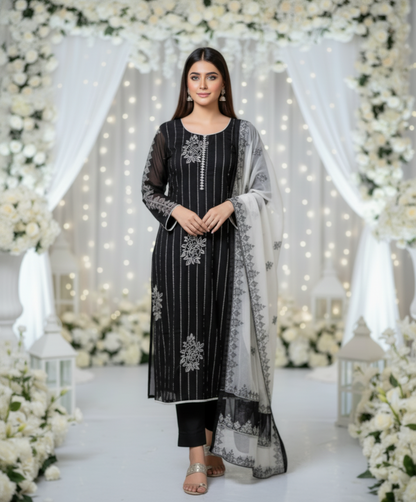 Black & White Sequin Embroidered Pakistani Style Salwar Suit