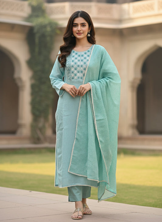 Ethereal Aqua Charm in Kota Doriya Elegance ✨