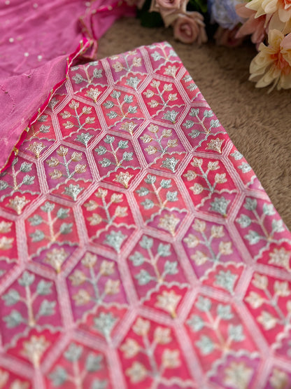 Pastel Pink Maheshwari Silk  Self Embroidered Salwar suit