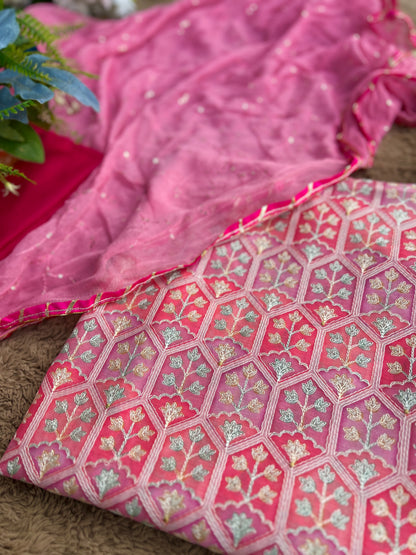 Pastel Pink Maheshwari Silk  Self Embroidered Salwar suit