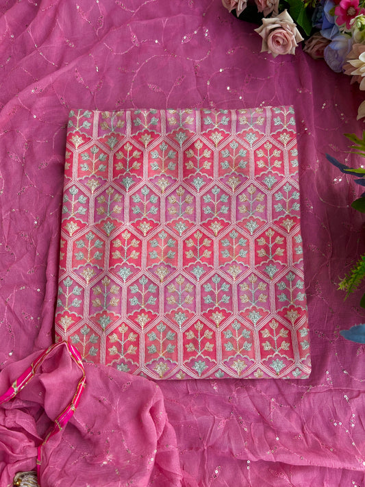 Pastel Pink Maheshwari Silk  Self Embroidered Salwar suit
